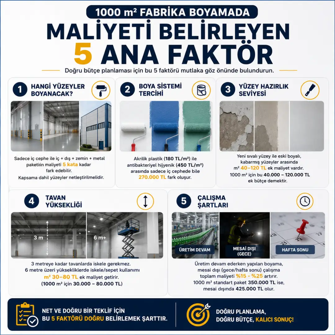 1000 m2 fabrika boyama maliyetini etkileyen faktörler yüzey hazırlığı boya sistemi tavan yüksekliği&nbsp;
