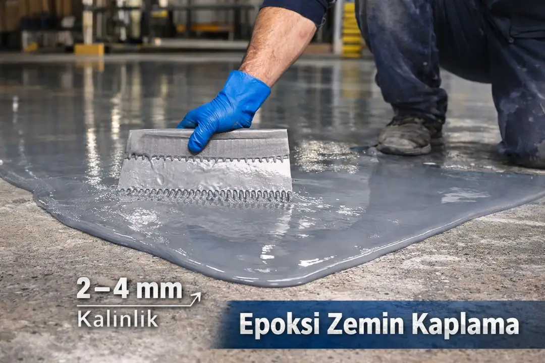 Epoksi zemin kaplama uygulaması, kalın ve dayanıklı endüstriyel kaplama yüzeyi
