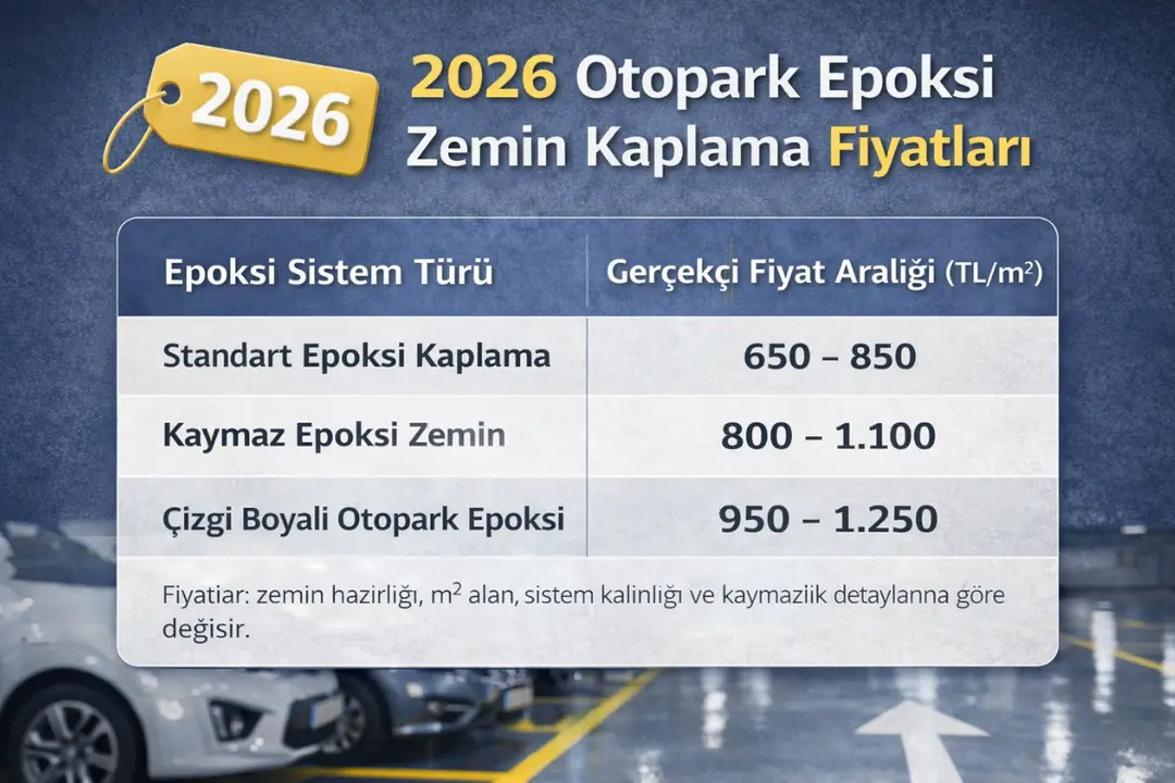 Otopark epoksi zemin kaplama m2 fiyatları 2026 güncel tablo&nbsp;
