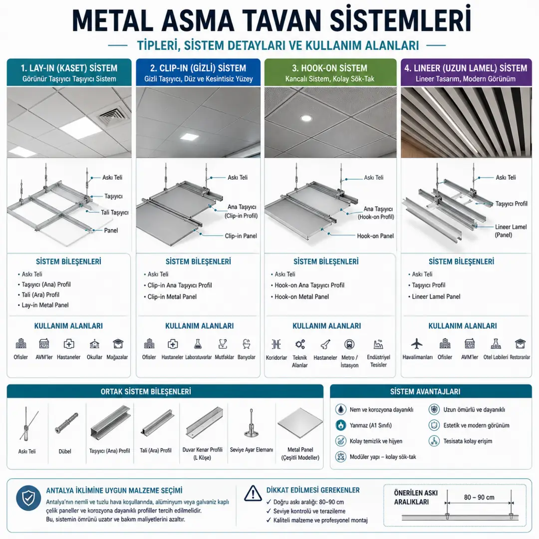 Lay in clip in ve lineer metal asma tavan sistemleri