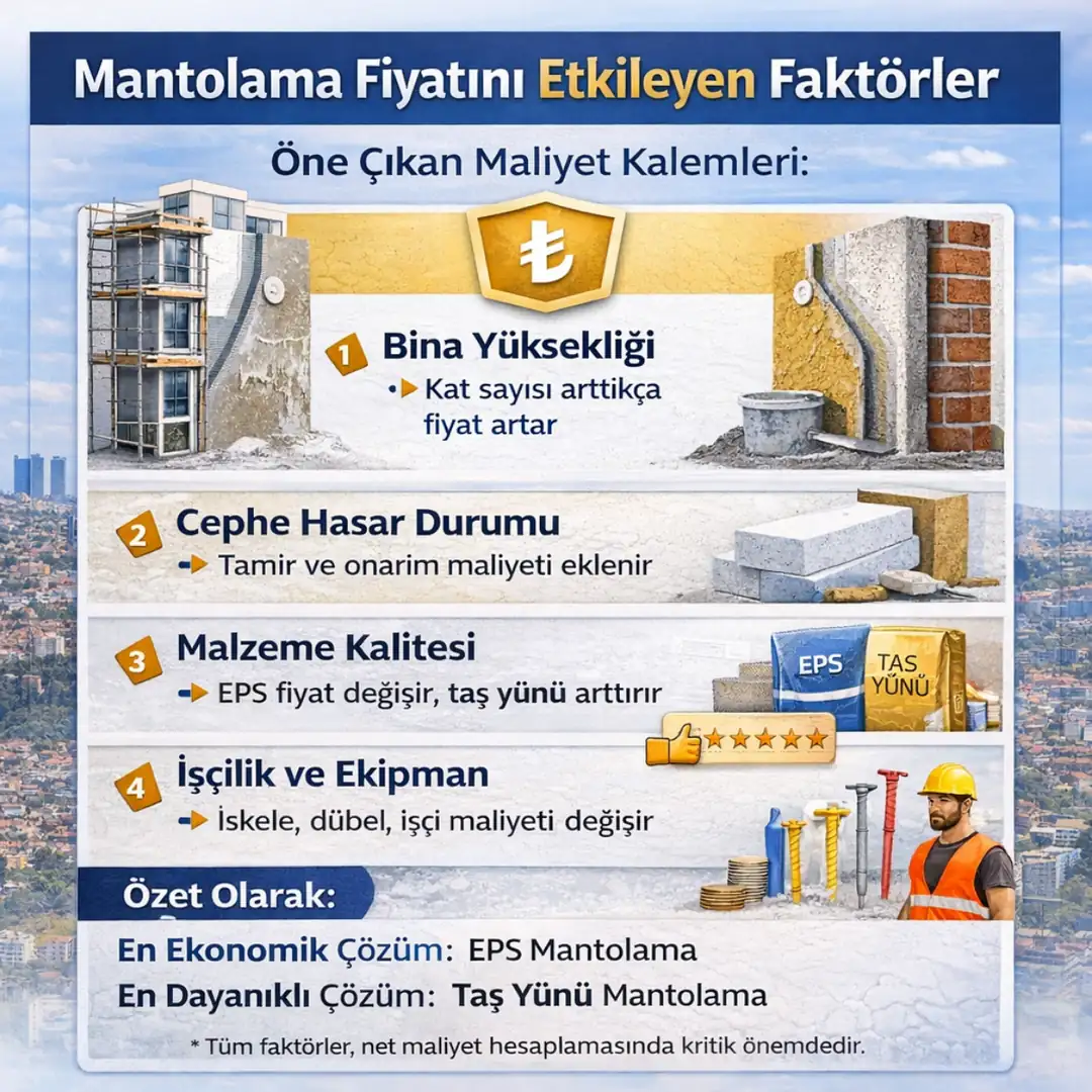 Mantolama fiyatlarını etkileyen faktörler bina yüksekliği cephe durumu