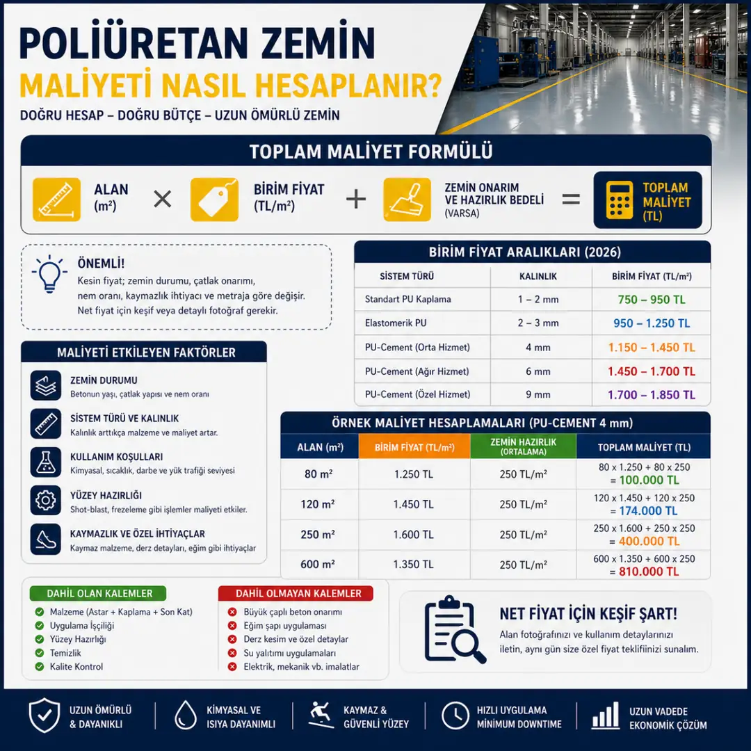 Poliüretan zemin kaplama maliyet hesaplama metrekare ve birim fiyat formülü&nbsp;
