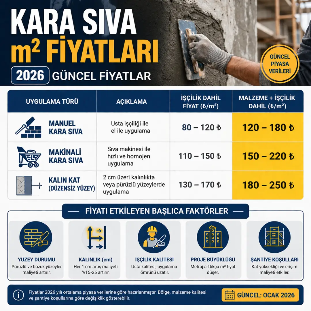 2026 kara sıva metrekare fiyatları tablo halinde manuel ve makinalı sıva fiyat karşılaştırması