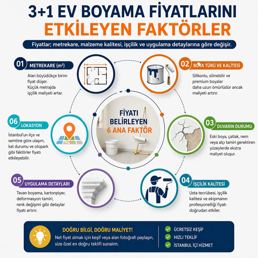 Ev boyama fiyatlarını etkileyen faktörler metraj boya kalitesi işçilik&nbsp;