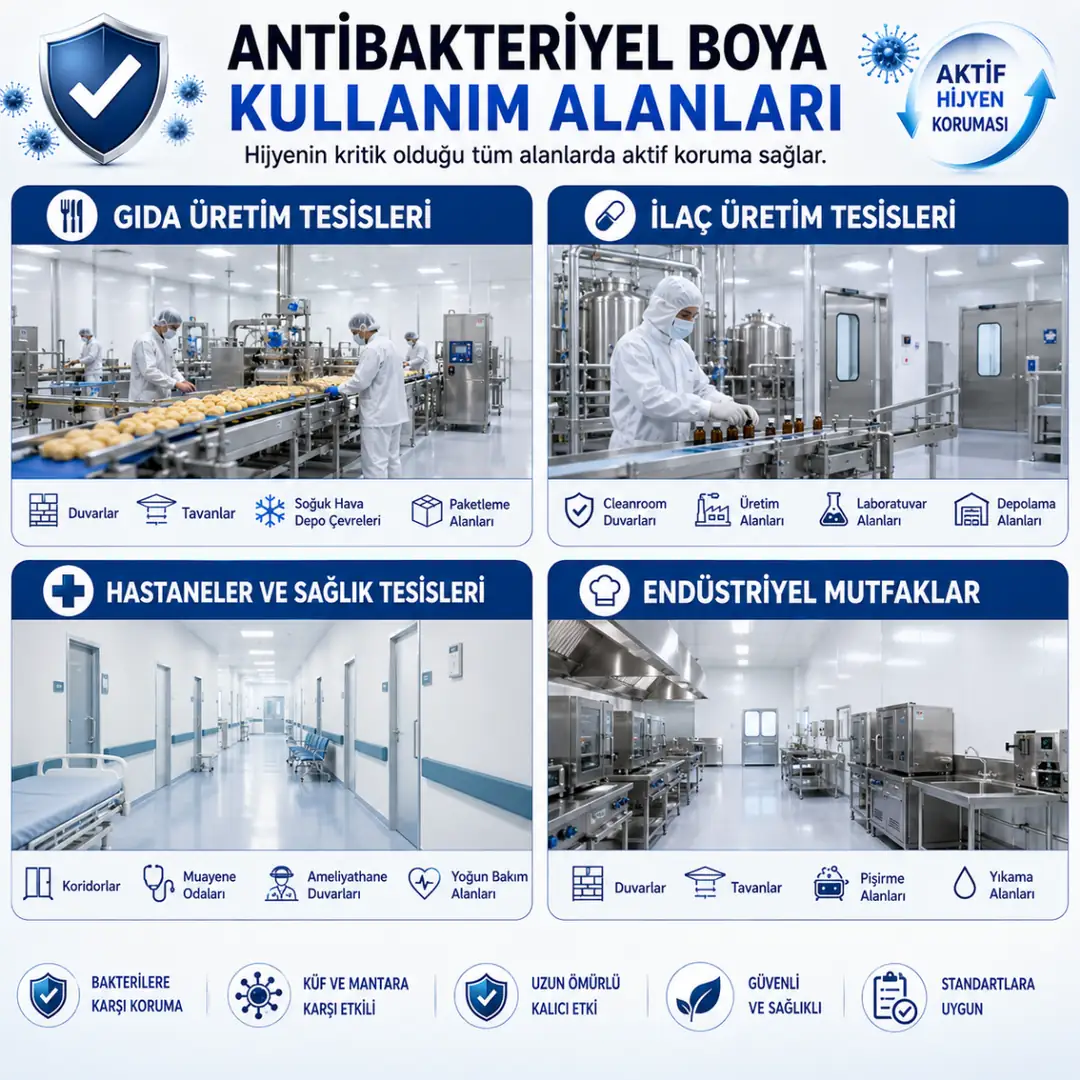 Antibakteriyel boyanın gıda ilaç hastane ve endüstriyel mutfak kullanım alanları&nbsp;