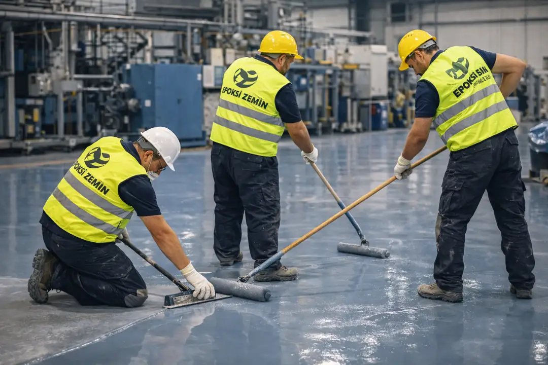 Çorlu epoksi zemin kaplama profesyonel uygulama ekibi ve şantiye çalışması&nbsp;