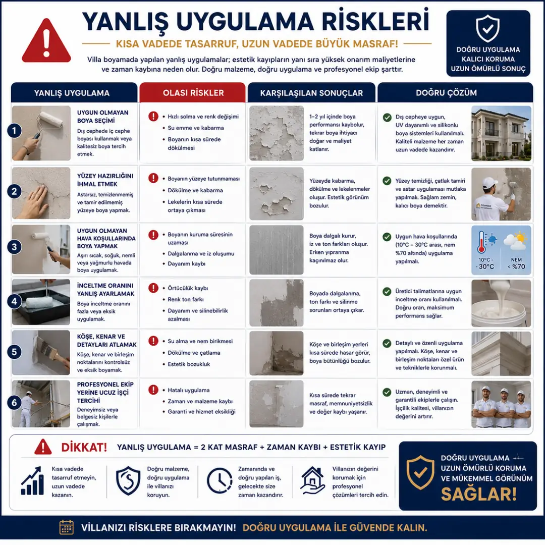 Hatalı villa boyama uygulamaları çatlama kabarma ve boya dökülmesi örnekleri&nbsp;