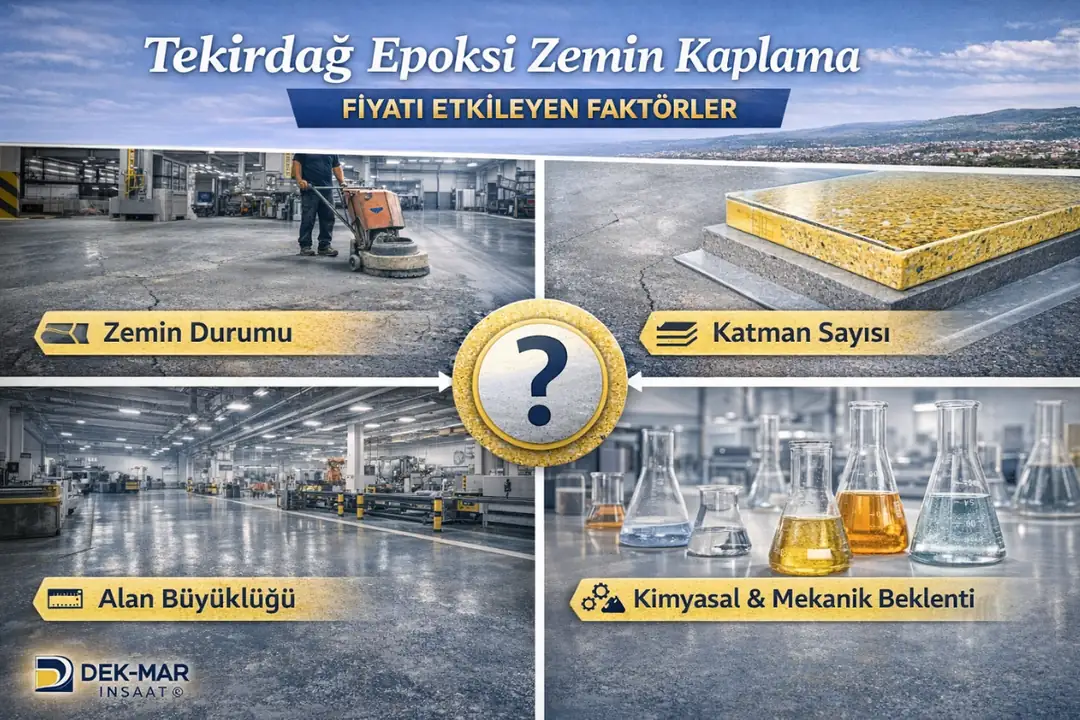 Tekirdağ epoksi zemin fiyatını etkileyen faktörler; zemin durumu, epoksi türü, uygulama kalınlığı, alan büyüklüğü ve işçilik.&nbsp;