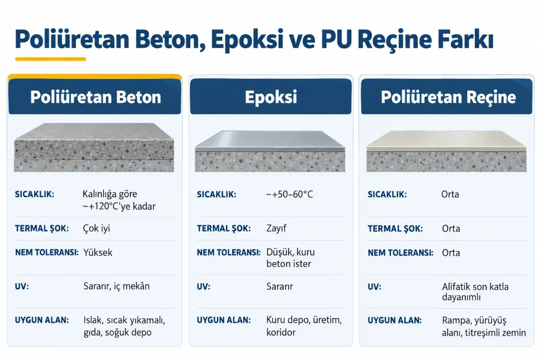 Poliüretan beton, epoksi ve poliüretan reçine karşılaştırması
