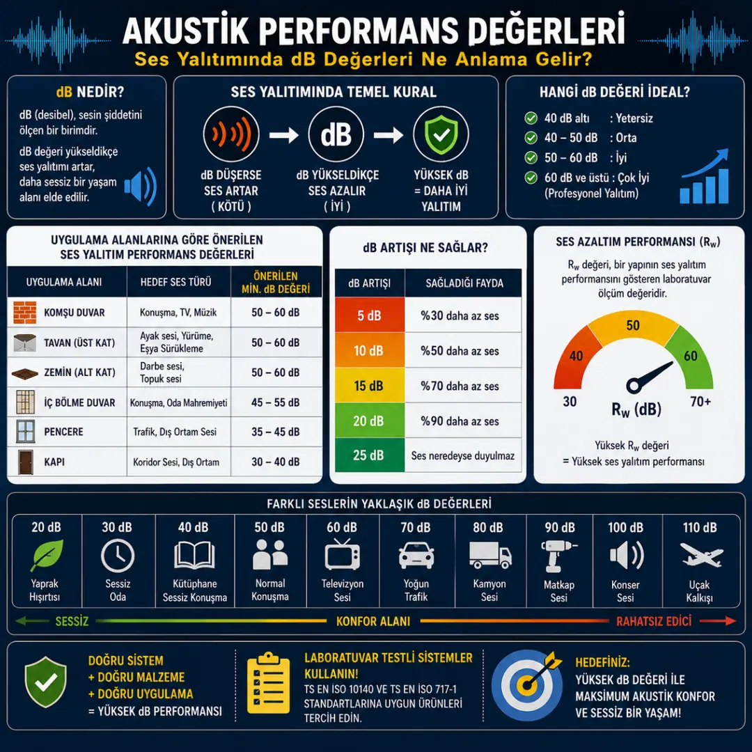 DnTw Rw ve DeltaLw akustik performans değerleri&nbsp;