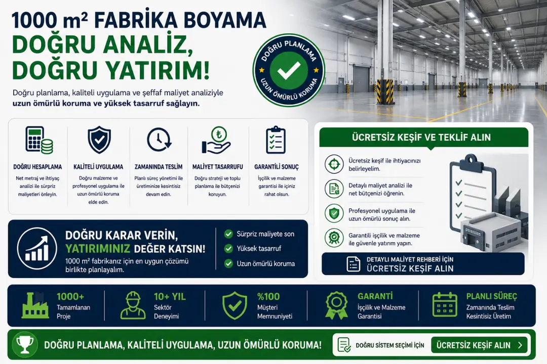 1000 m2 fabrika boyama sonrası temiz endüstriyel tesis net teklif ve keşif hizmeti&nbsp;