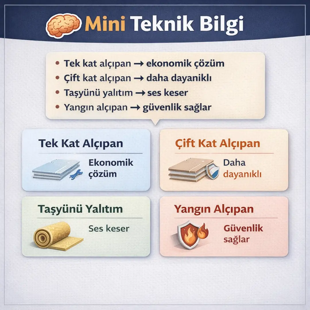 Alçıpan duvar sistemleri teknik özellikleri, dayanıklılık, ses yalıtımı ve işçilik detaylarına göre sistem seçimi rehberi