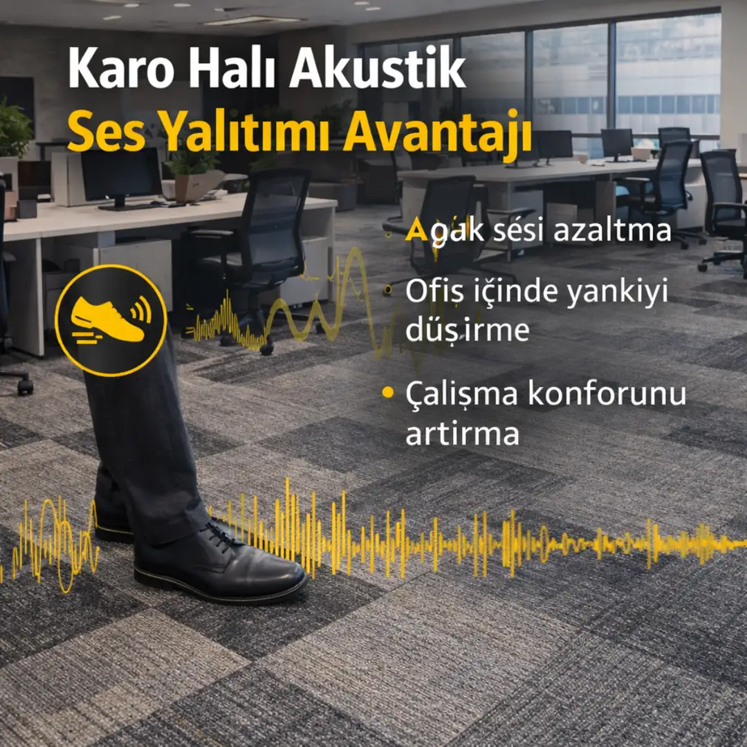 Ofislerde ayak sesi ve yankıyı azaltan akustik karo halı kaplama sistemi&nbsp;