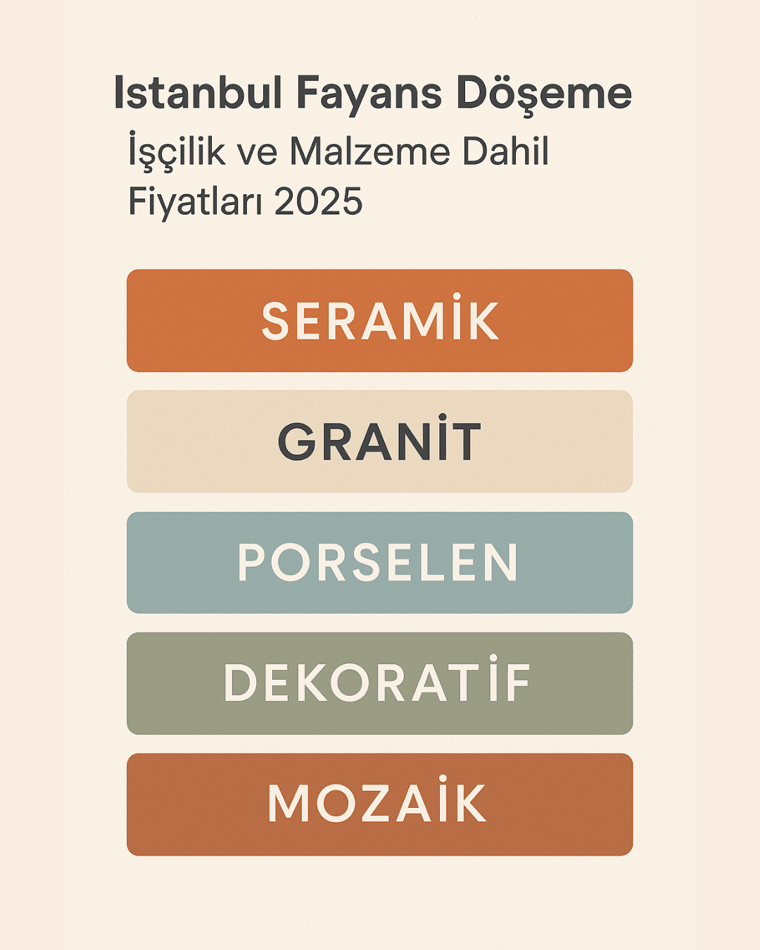  İstanbul fayans döşeme işçilik ve malzeme dahil fiyatları 2025