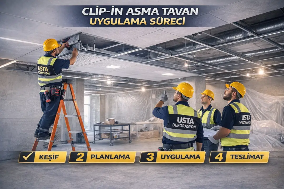 clip in metal asma tavan uygulama süreci saha montaj aşamaları