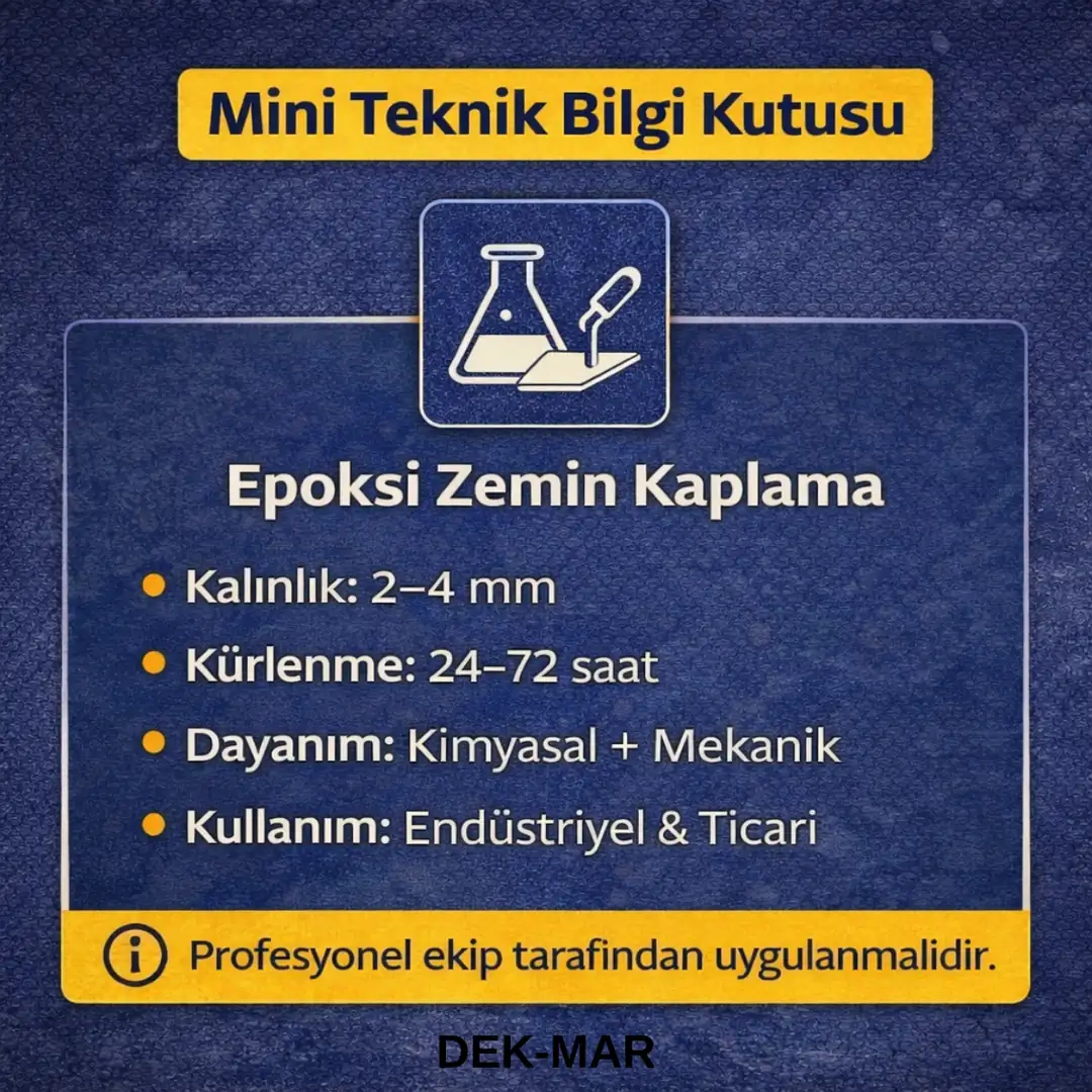 Epoksi zemin kaplama teknik özellikleri; kalınlık, kürlenme süresi ve kullanım alanları