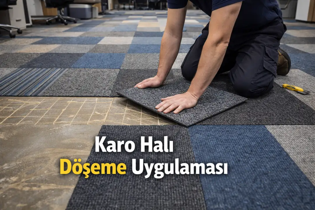 ofis zeminine karo halı döşeme uygulama süreci&nbsp;