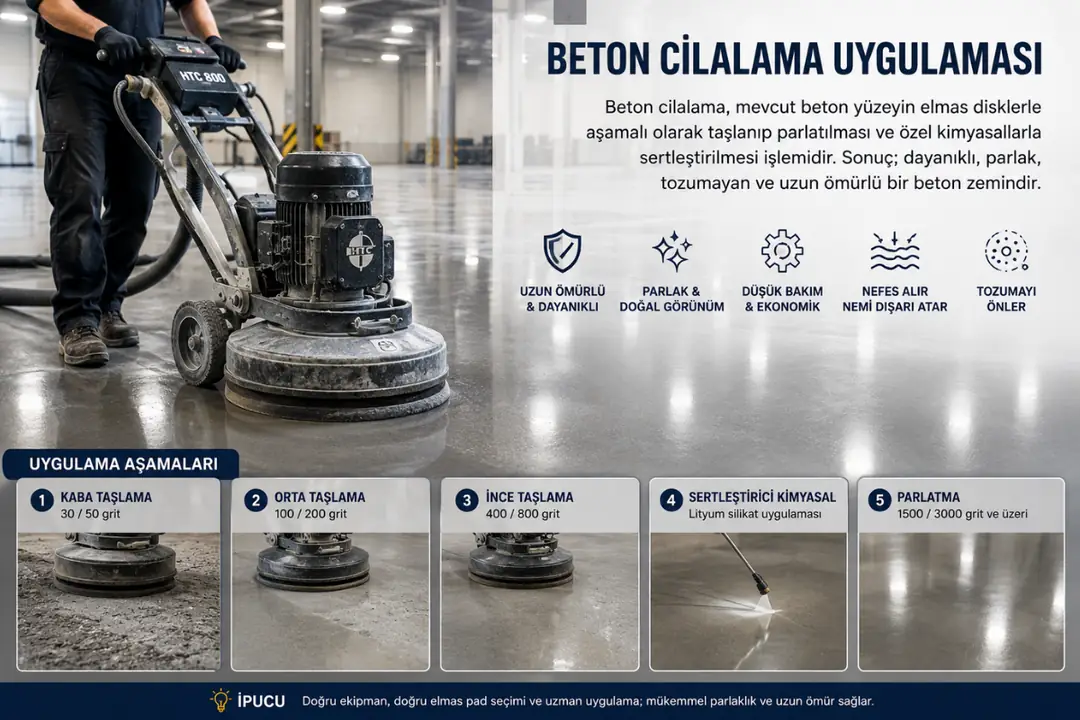 Endüstriyel beton cilalama uygulaması&nbsp;