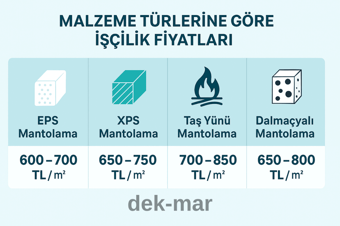 EPS, XPS, taş yünü ve dalmaçyalı mantolama m2 işçilik fiyat karşılaştırması. 