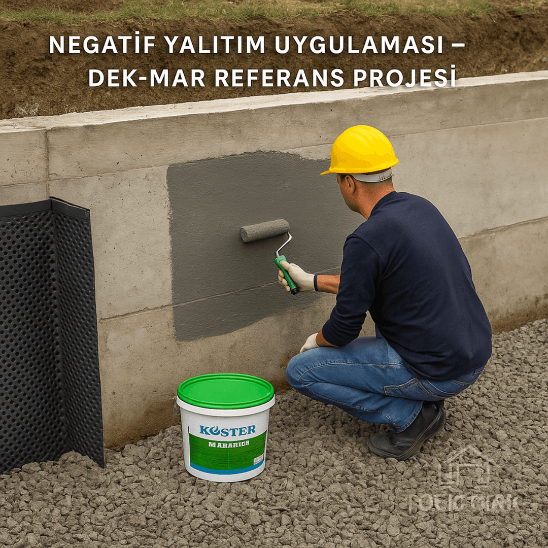 Dek-Mar İnşaat tarafından tamamlanmış sonradan temel izolasyonu referans projesi – Köster NB Sistem negatif yalıtım uygulaması.
