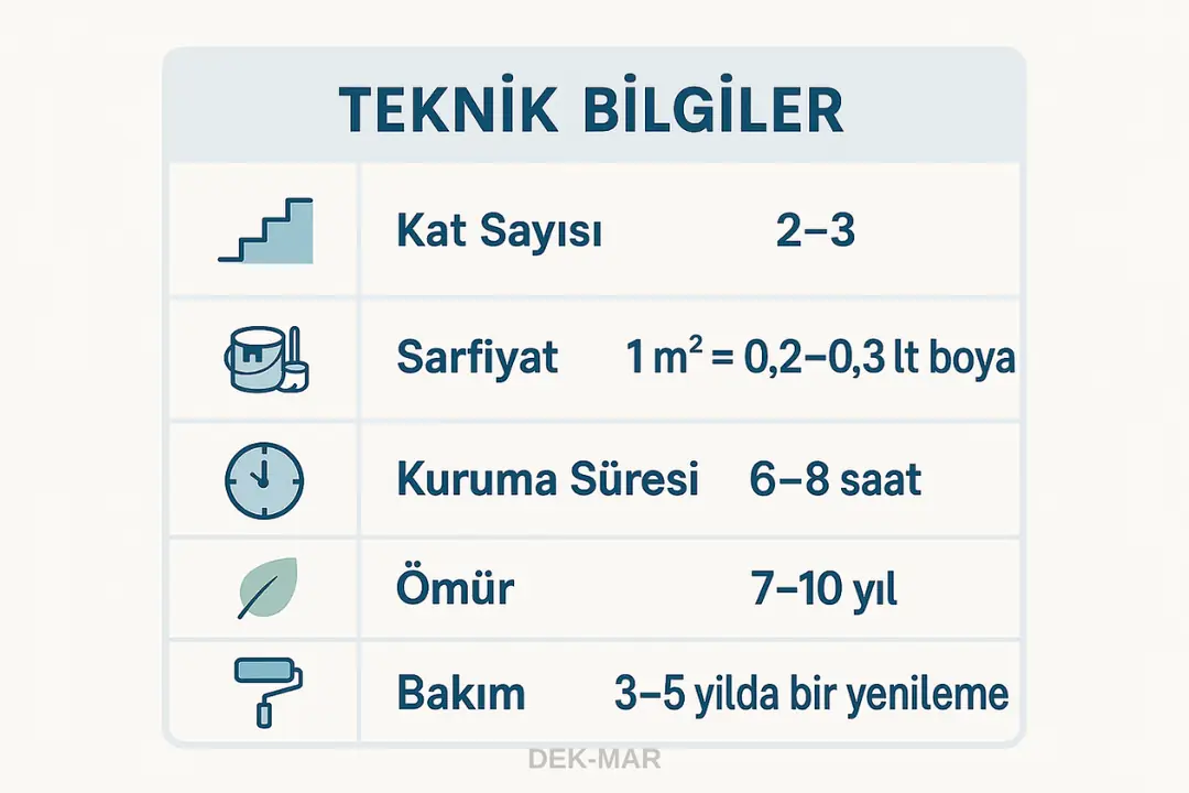 Ümraniye boyacı teknik bilgiler: sarfiyat, kuruma süresi, ömür ve bakım önerileri.