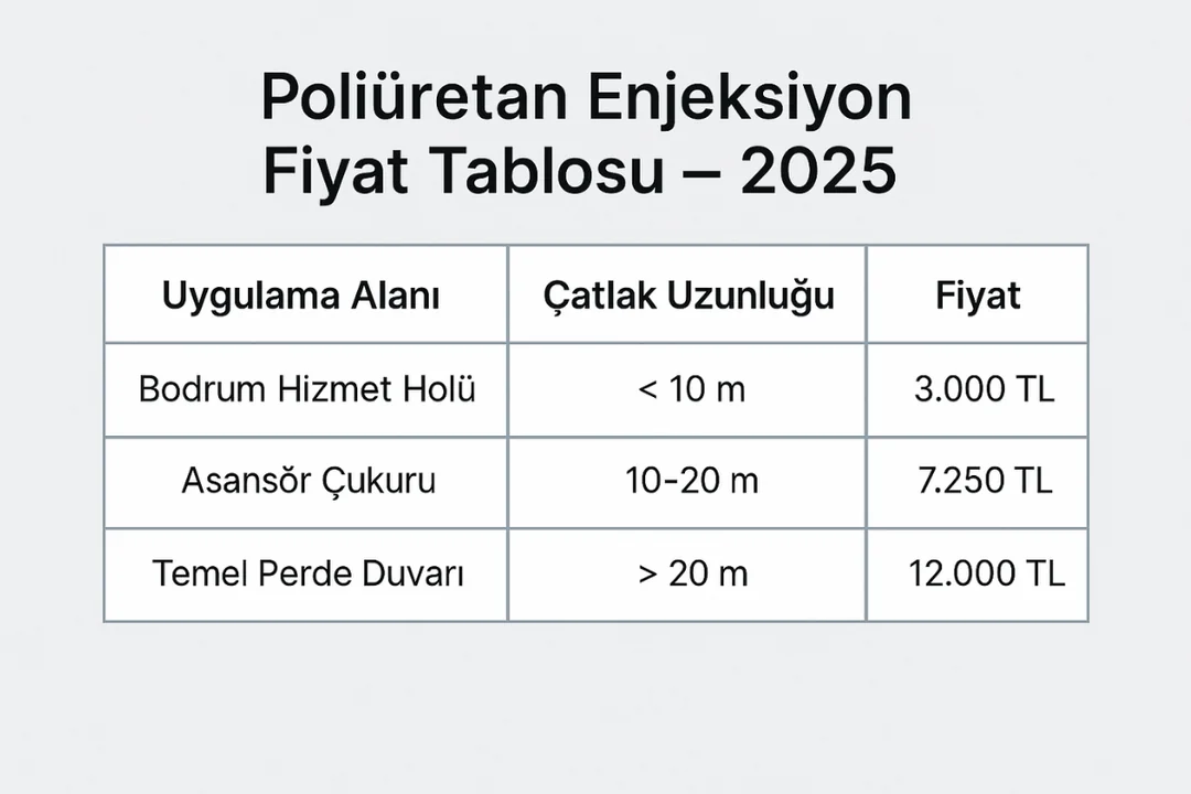 “Poliüretan enjeksiyon fiyat tablosu – bodrum, asansör çukuru ve perde duvar uygulamalarına göre 2025 fiyatları – Dek-Mar
