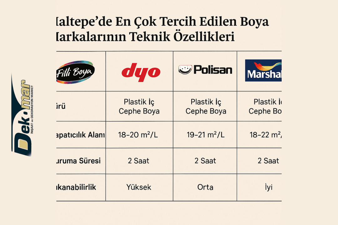 Maltepe’de en çok tercih edilen boya markalarının teknik özellikleri. 