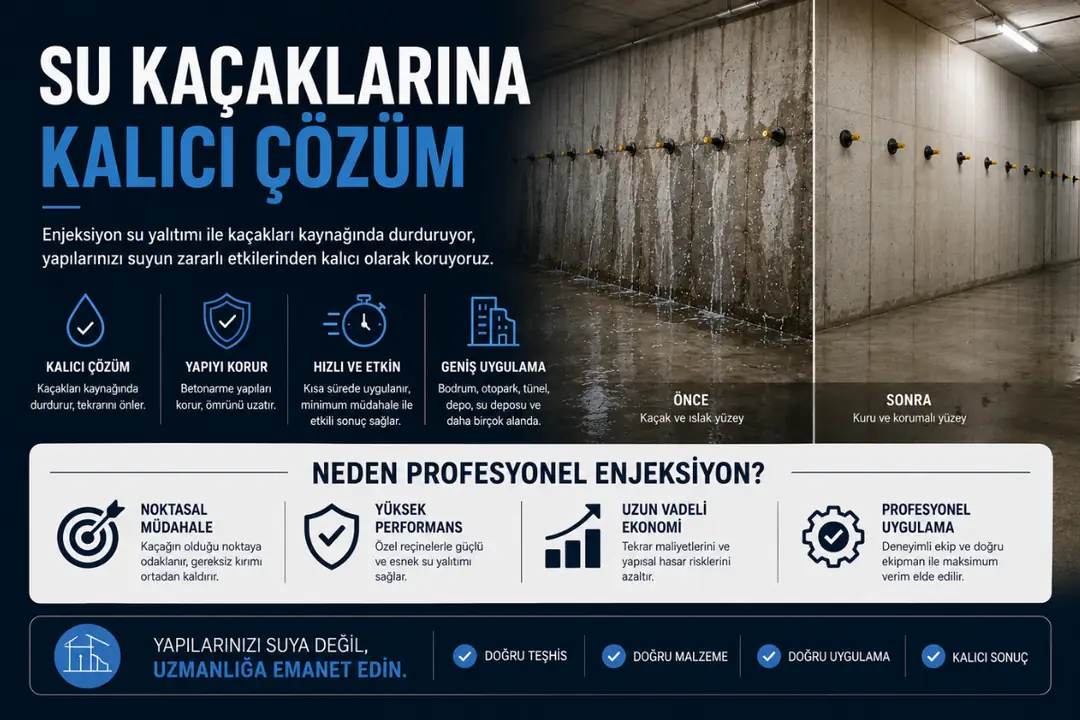 Enjeksiyon su yalıtımı sonrası kuru ve güvenli bodrum perde duvar görüntüsü&nbsp;