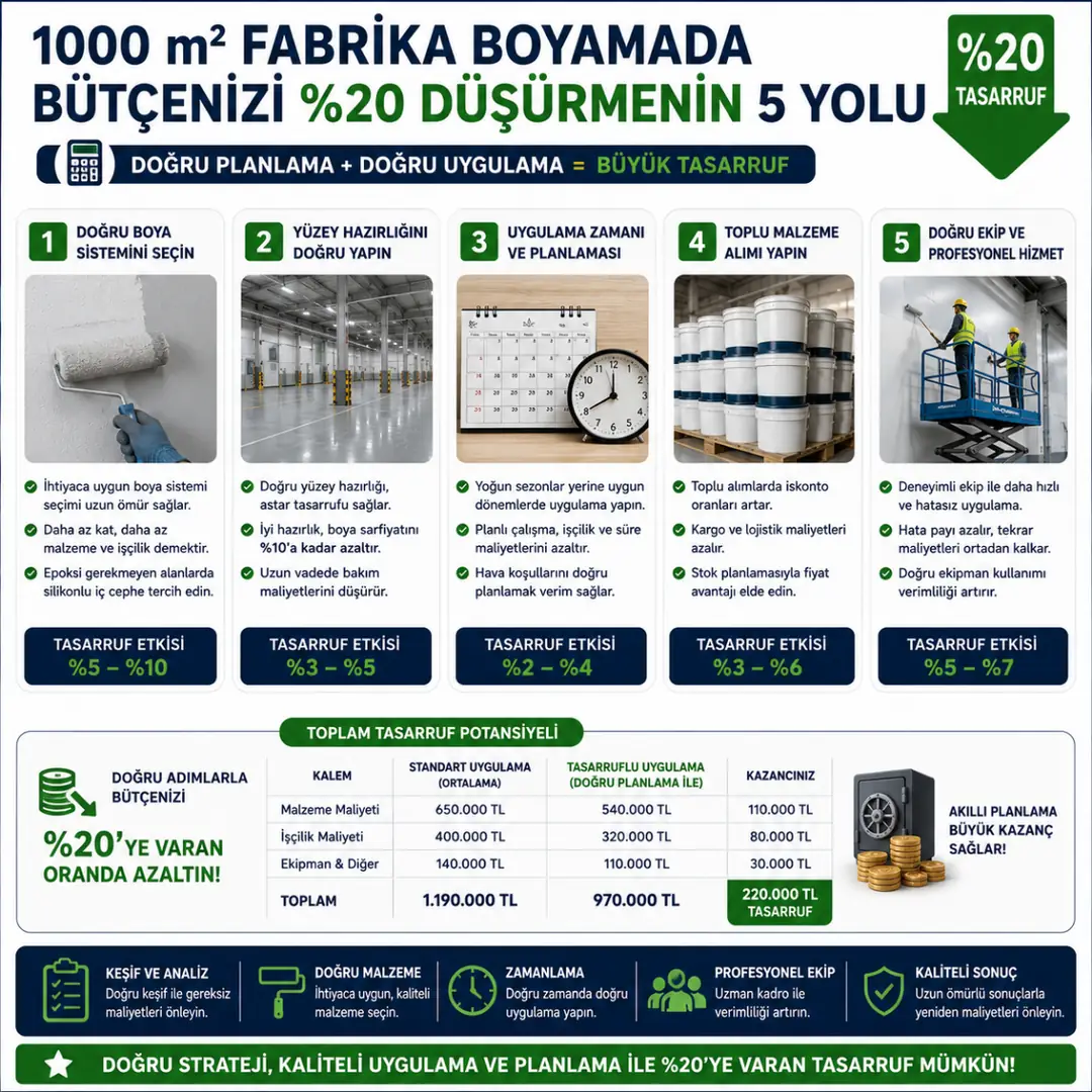 1000 m2 fabrika boyama bütçesini düşürme yöntemleri sezon dışı çalışma doğru sistem seçimi&nbsp;