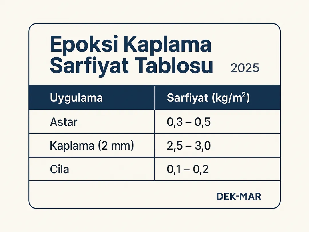 2025 epoksi kaplama sarfiyat tablosu – m2 bazlı malzeme tüketimi – Dek-Mar