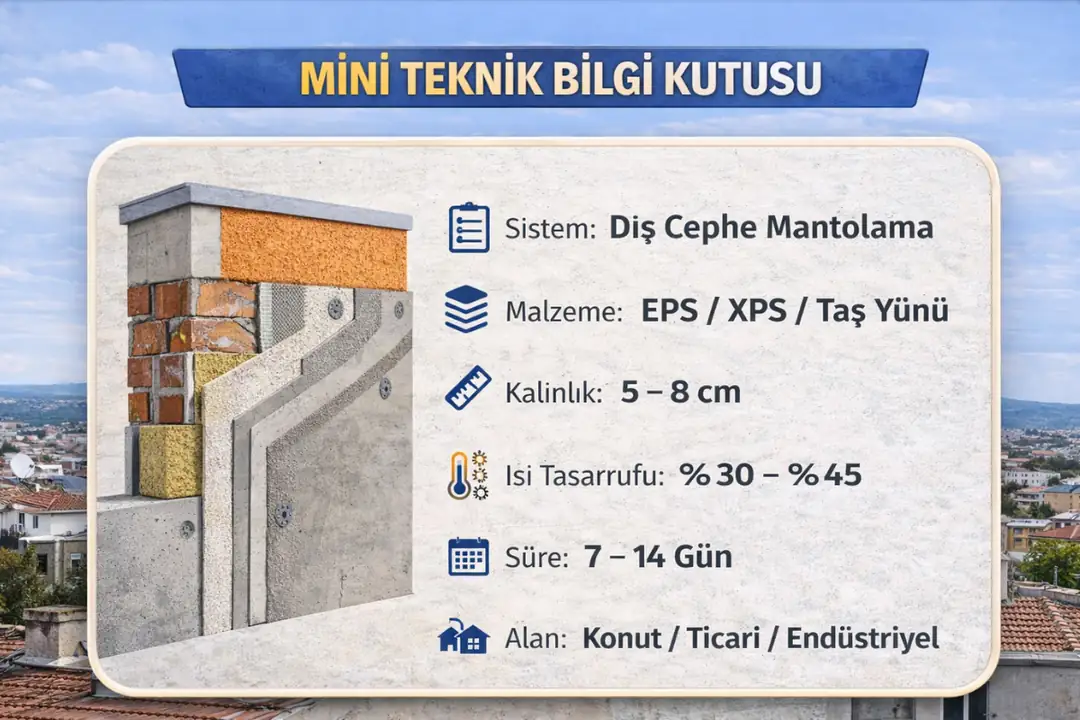 Balıkesir dış cephe mantolama mini teknik bilgi kutusu ve sistem detayları