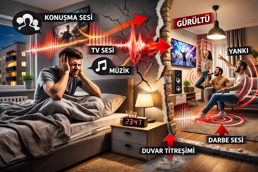 Ses yalıtımı yapılmamış odada komşu daireden gelen gürültü ve duvarlardan ses geçişi problemi