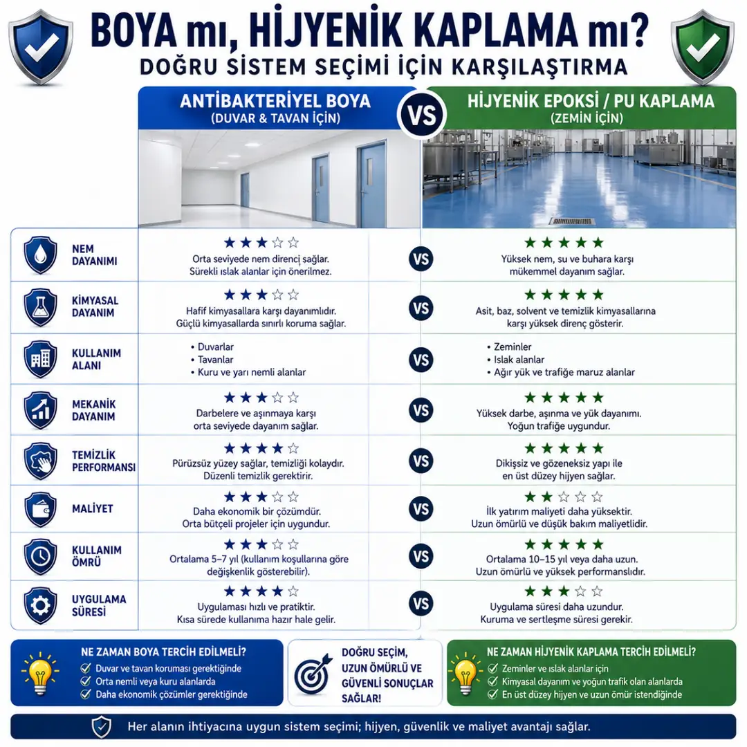 Antibakteriyel boya ile hijyenik epoksi kaplama sistemlerinin teknik karşılaştırması&nbsp;