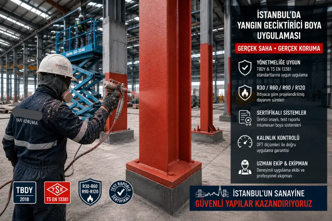 İstanbul fabrikasında çelik konstrüksiyon yangın geciktirici boya uygulaması&nbsp;
