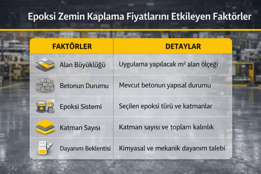 Çerkezköy epoksi zemin kaplama m2 fiyatlarını etkileyen faktörler tablosu&nbsp;