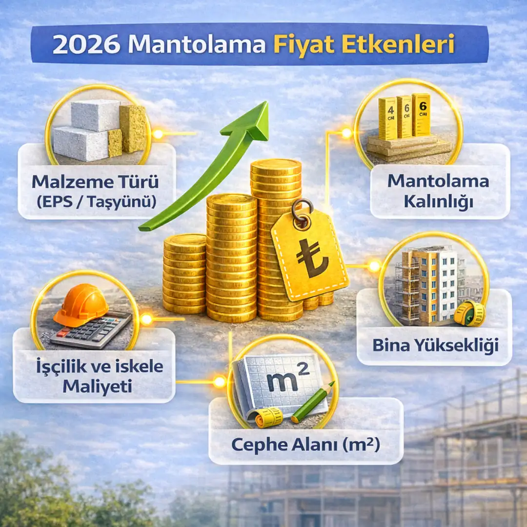 Mantolama fiyatını etkileyen faktörler 2026 eps taş yünü yalıtım kalınlığı işçilik cephe alanı mantolama maliyeti&nbsp;