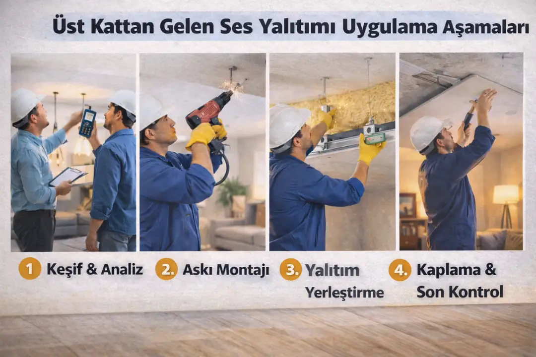 Üst kattan gelen ses yalıtımı tavan uygulama süreci adımları&nbsp;