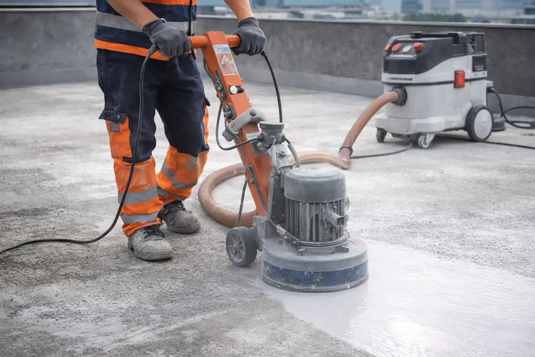 Poliüretan membran öncesi beton yüzey hazırlık ve taşlama işlemi