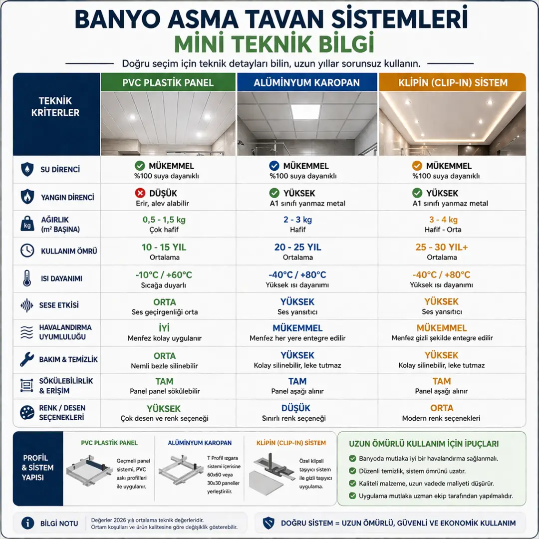 asma tavan sistemleri ömür dayanıklılık ve teknik özellikler pvc karopan klipin karşılaştırma&nbsp;