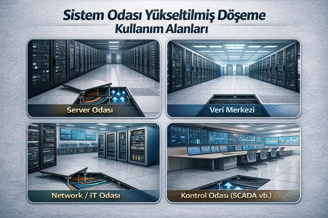 Sistem odası ve data center yükseltilmiş döşeme kullanım alanları&nbsp;