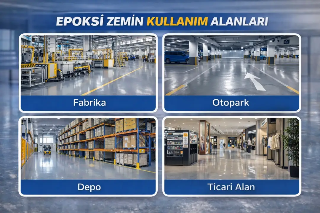 Epoksi zemin kaplama kullanım alanları fabrika otopark depo