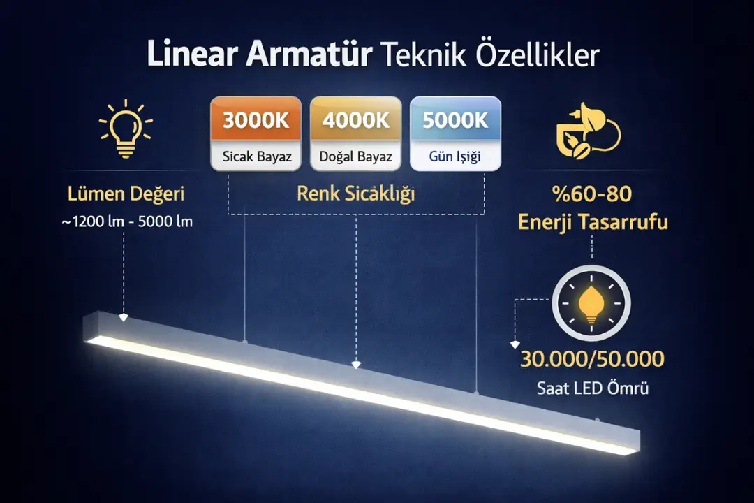 Linear armatür lümen değeri, renk sıcaklığı ve enerji tasarrufu&nbsp;