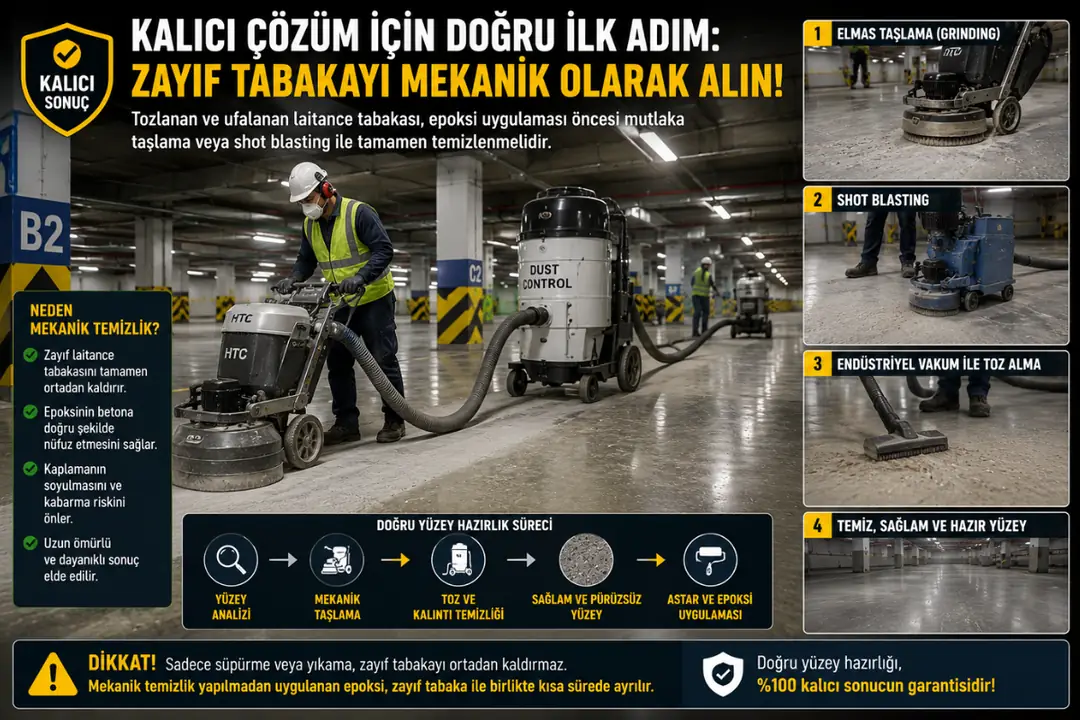 Epoksi öncesi otopark zemin taşlama ve shot blasting uygulaması&nbsp;