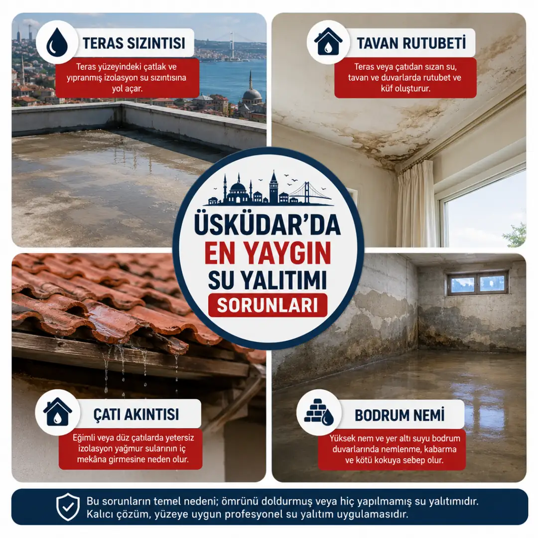 Üsküdar'da sık görülen teras çatı ve bodrum su yalıtımı problemleri&nbsp;
