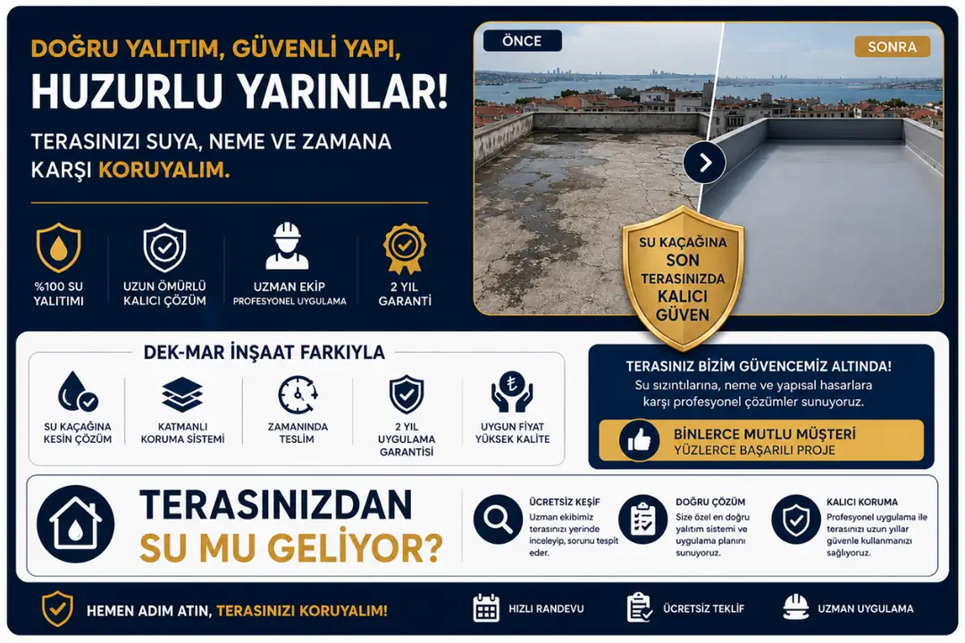 Profesyonel beton teras su yalıtımı sonrası kuru ve güvenli teras görünümü&nbsp;