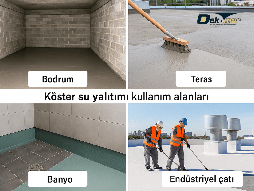 Köster su yalıtımı kullanım alanları – bodrum, teras, banyo, endüstriyel çatı 