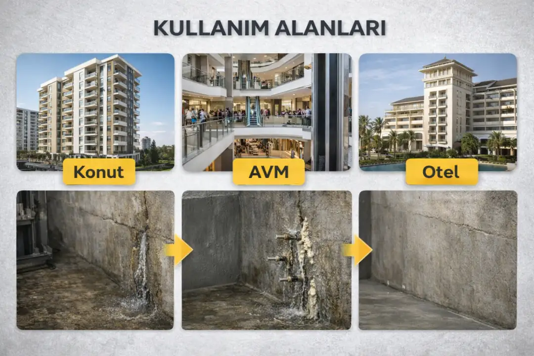 Konut, AVM ve otellerde asansör kuyusu enjeksiyon su yalıtımı uygulamaları