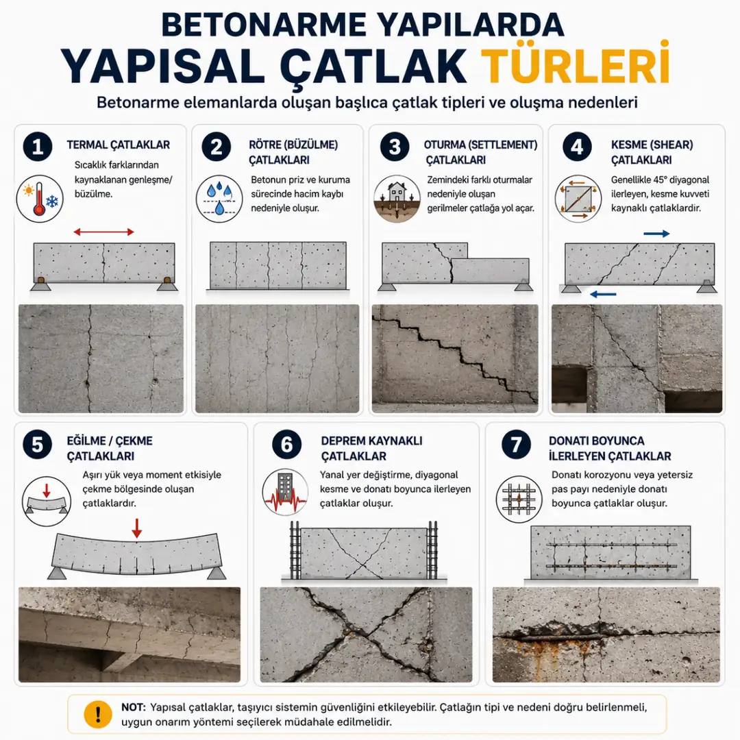Betonarme yapılarda termal rötre oturma kesme eğilme ve deprem çatlakları&nbsp;