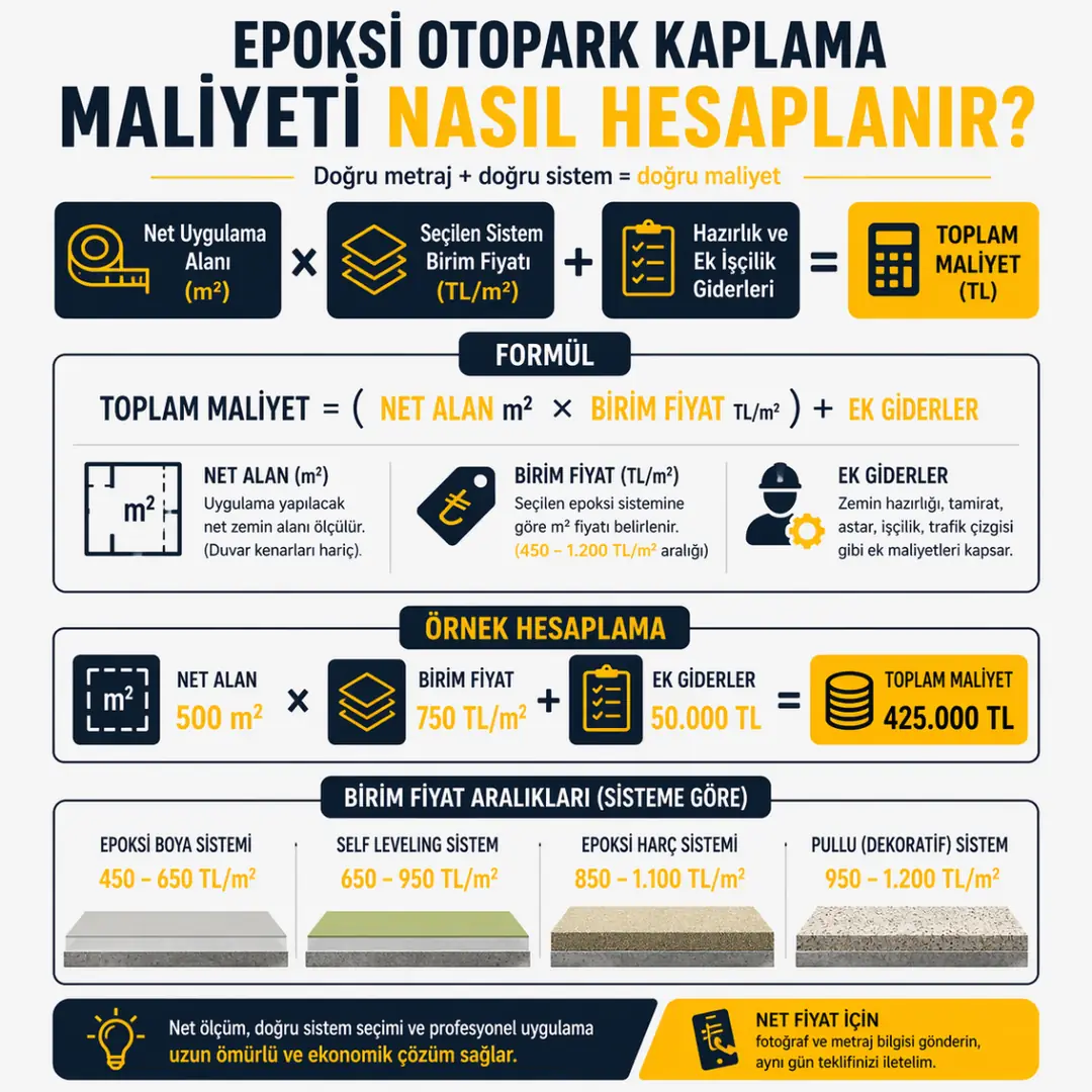 Epoksi zemin kaplama maliyet hesaplama formülü metrekare bazlı hesaplama&nbsp;