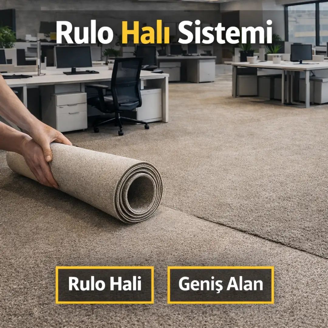 rulo halı ile yapılan geniş alan zemin kaplama uygulaması&nbsp;